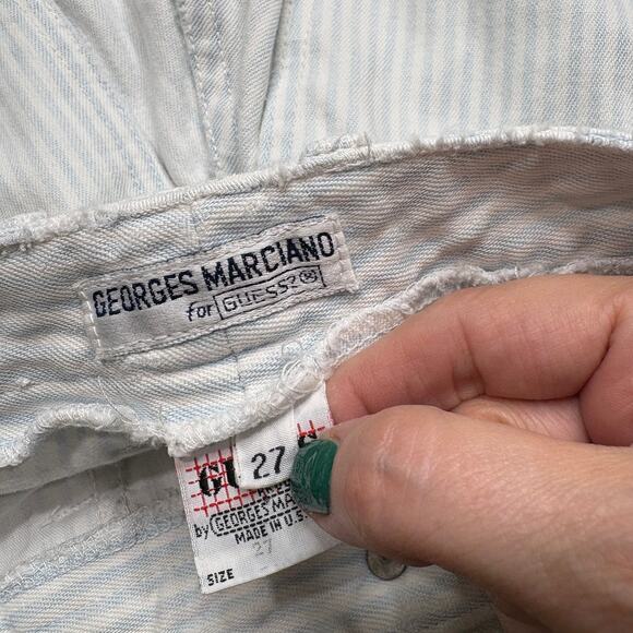 Guess Vintage 25x27 Striped Jeans 80s High Waist Zip Ankle Tapered Blue White - Picture 13 of 14